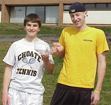 Choate co-captains Stefan Patrikis '02 and Jeremy Zuidema '02 with the 2002 KITT team trophy.