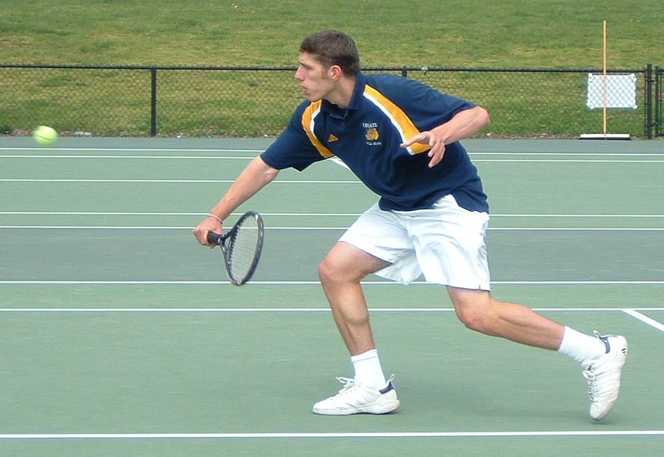 Mark Goldberg '03 drills a backhand volley.